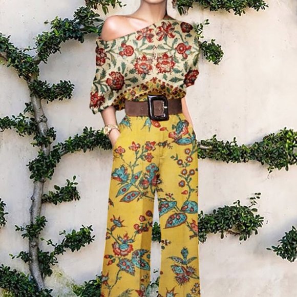 One-Shoulder Women Elegant Wide Leg Butterfly Print Jumpsuit - Picture 1 of 3